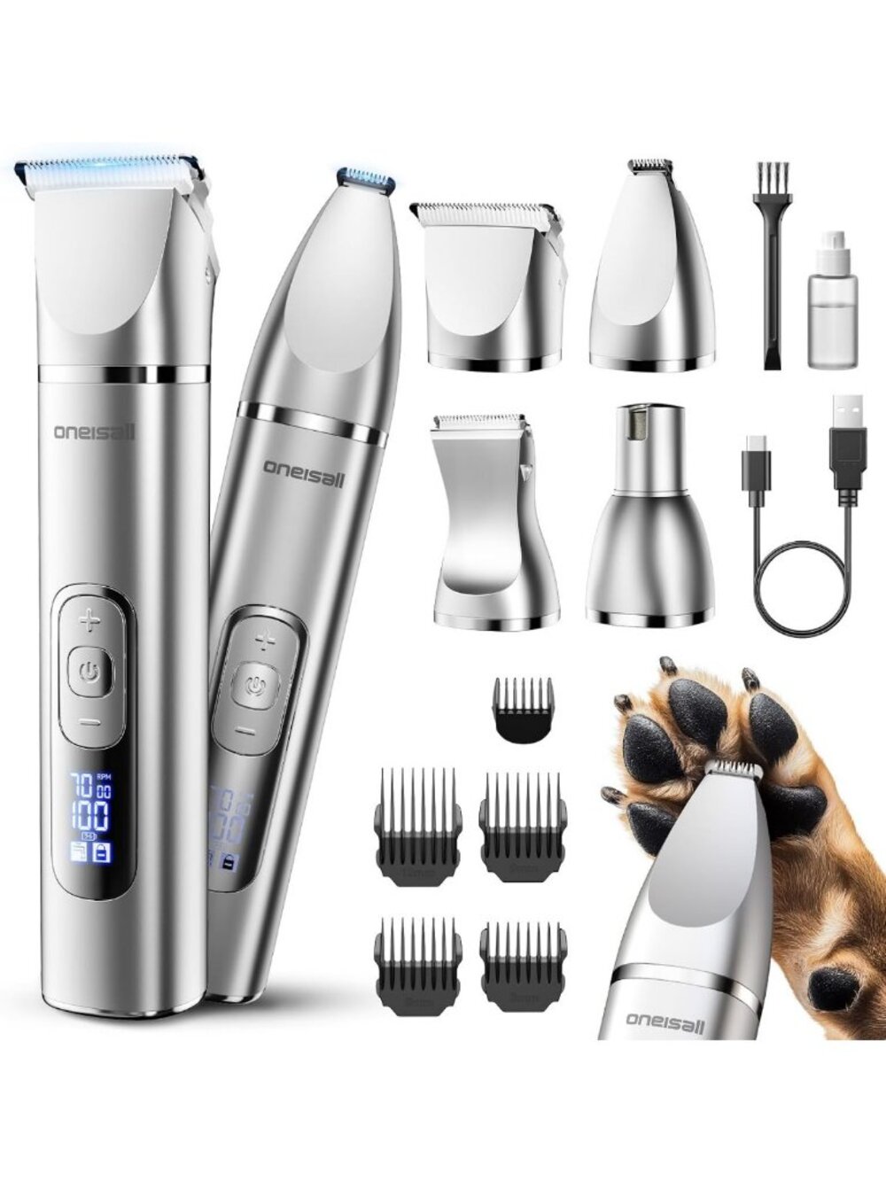 4-in-1 Dog Grooming Kit | LCD Display, Cordless Paw Trimmer & Nail Grinder